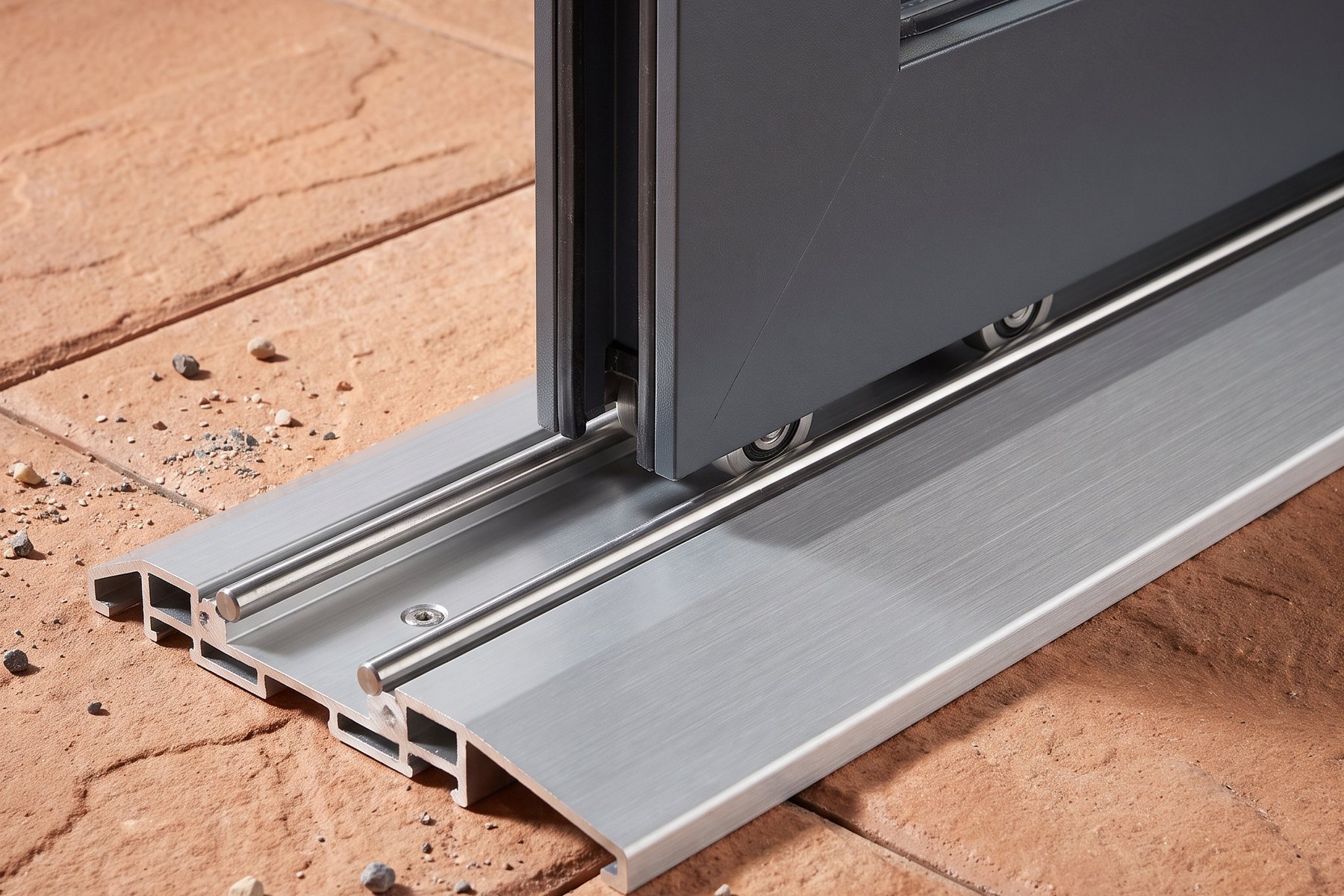 Lage aluminium dorpel en rollagers van een schuifpui