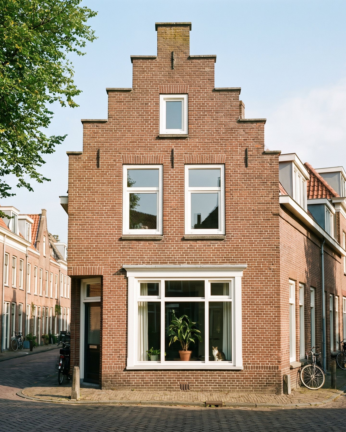 Nederlandse gevel met witte kunststof kozijnen